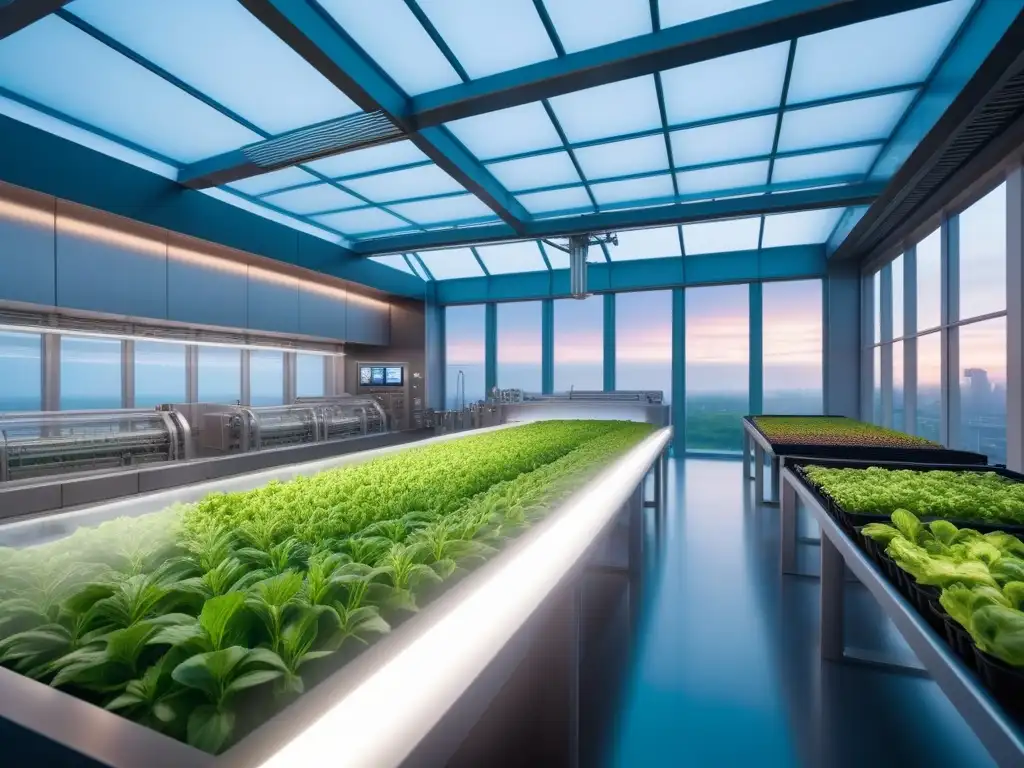 Instalación futurista de producción de proteínas vegetales con tecnología innovadora en alimentos veganos proteína