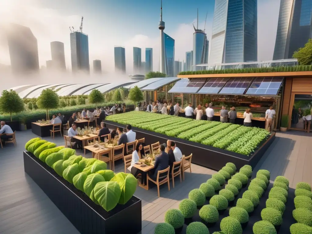 Un futuro sostenible: ciudad con rascacielos futuristas alimentados por energías renovables