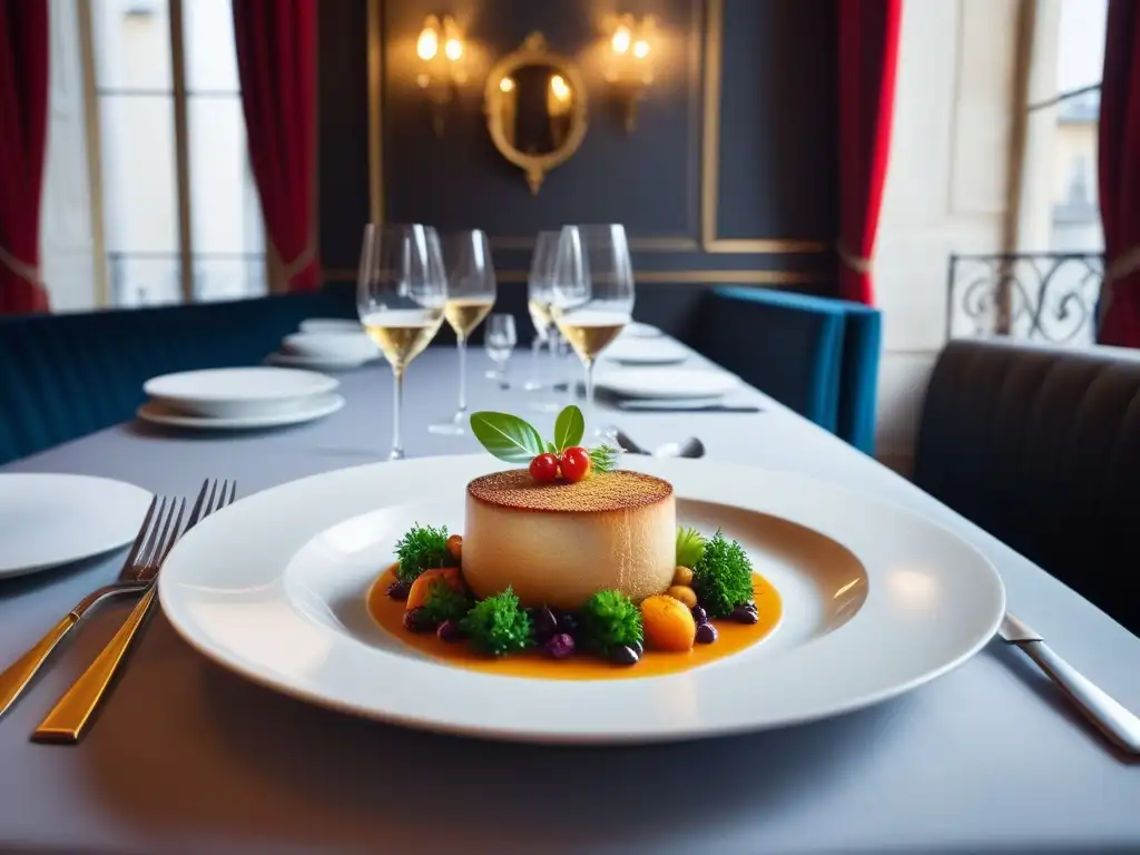 Exquisita cena vegana en París: plato gourmet en restaurante chic Gastronomía vegana en París: Fotografía detallada de un exquisito plato vegano en un elegante restaurante parisino