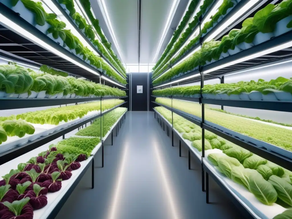 Una granja vertical futurista con vegetales vibrantes creciendo hidropónicamente en torres tecnológicas brillantes