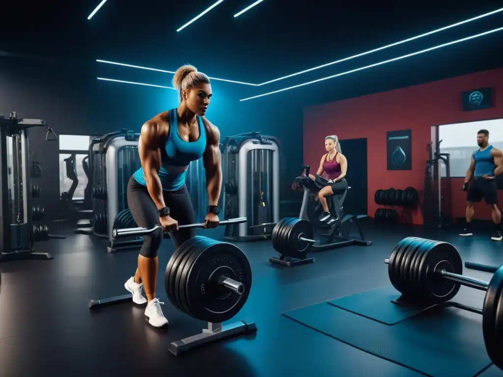 Un grupo diverso de atletas se entrena con suplementos proteicos veganos en un gimnasio moderno y motivador