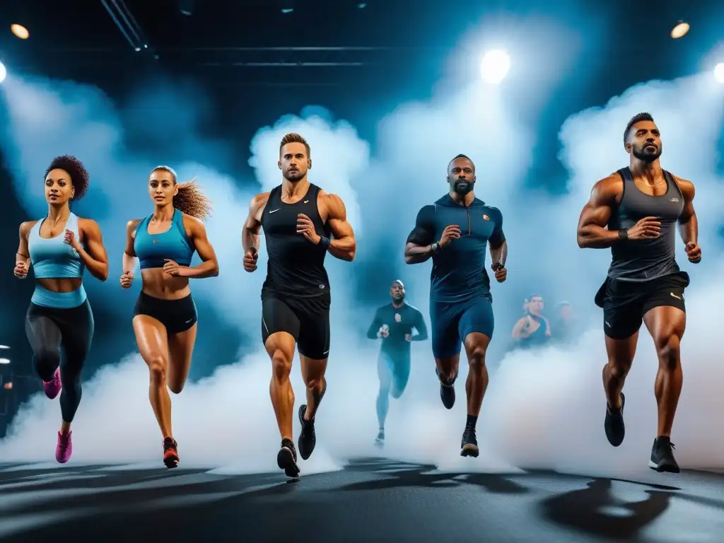 Un grupo diverso de atletas veganos enérgicos practicando deportes, irradiando vitalidad y fuerza