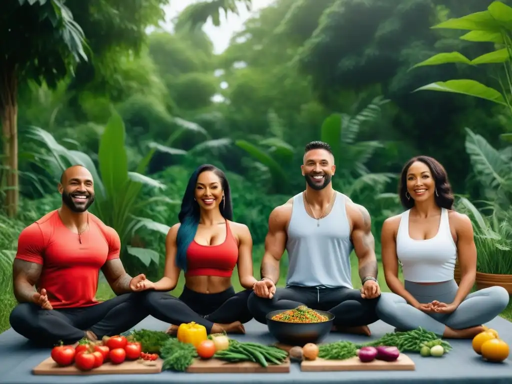 Un grupo diverso con diversas condiciones previas disfruta actividades veganas, mostrando adaptabilidad