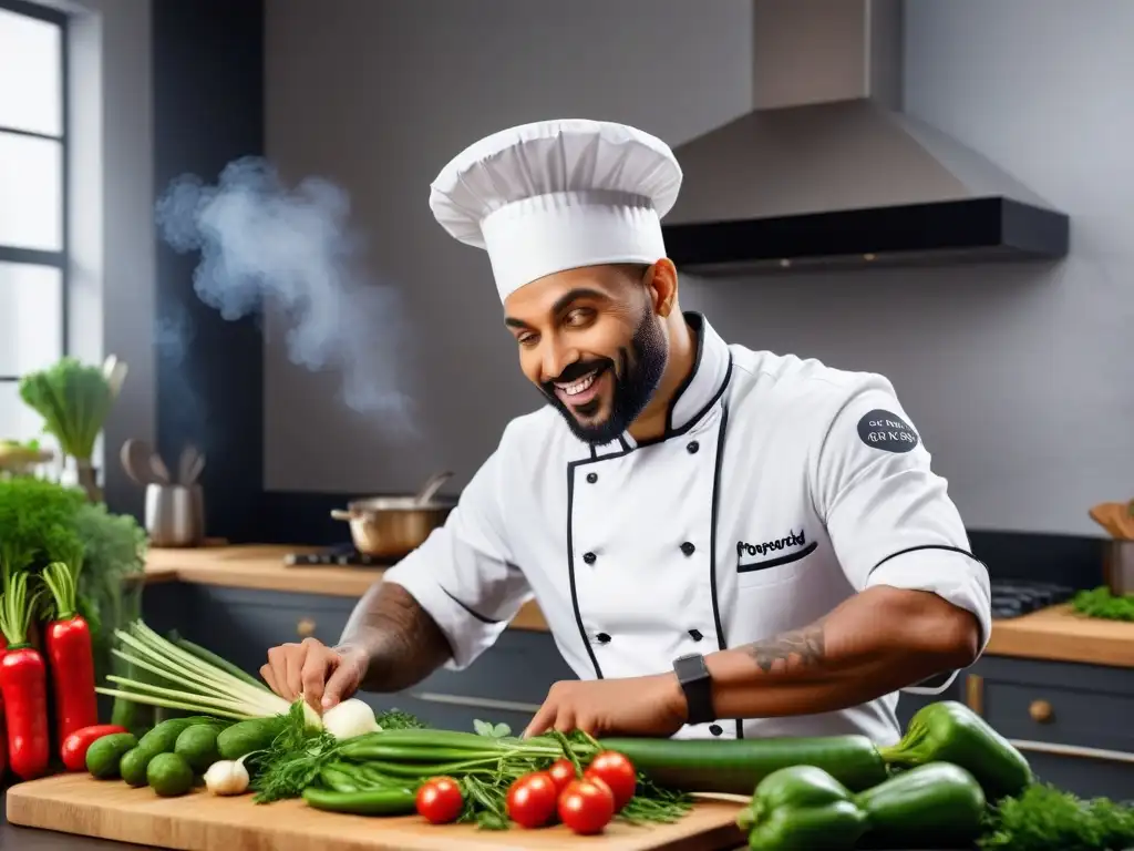 Un grupo diverso participa en un curso online de cocina vegana sostenible con un chef profesional