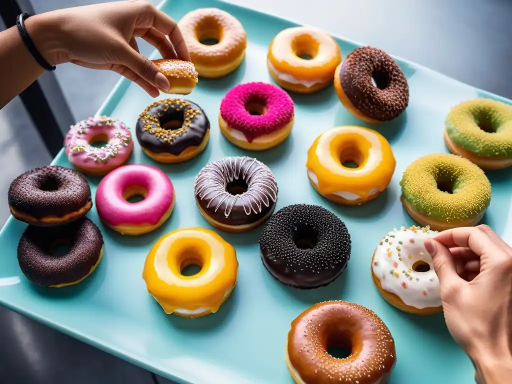 Grupo diverso disfrutando de donas veganas sin gluten en cafetería moderna