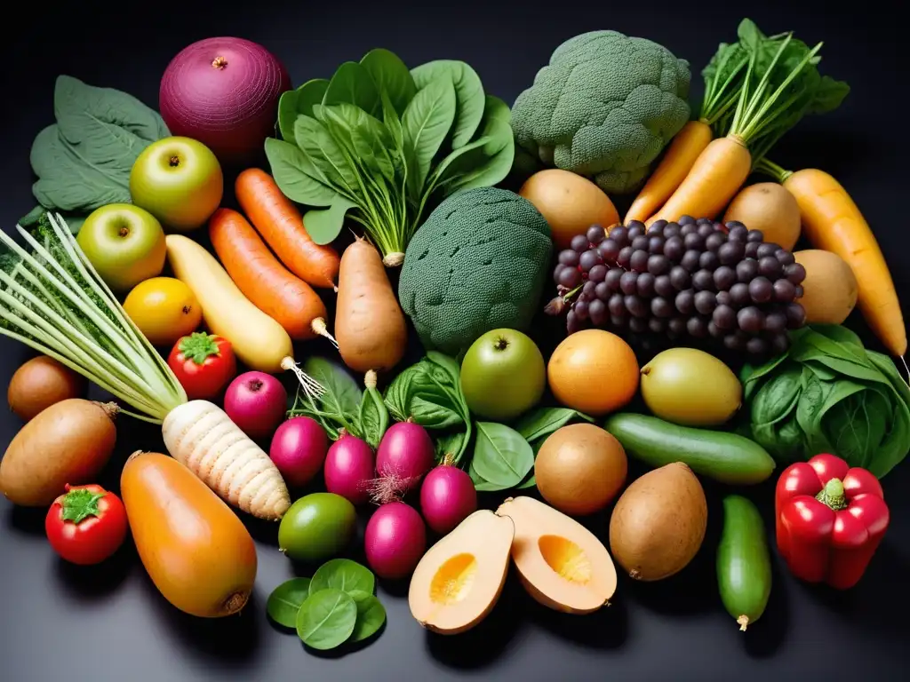 Un grupo diverso disfruta de frutas y verduras ricas en vitamina A en una ilustración vibrante y colorida