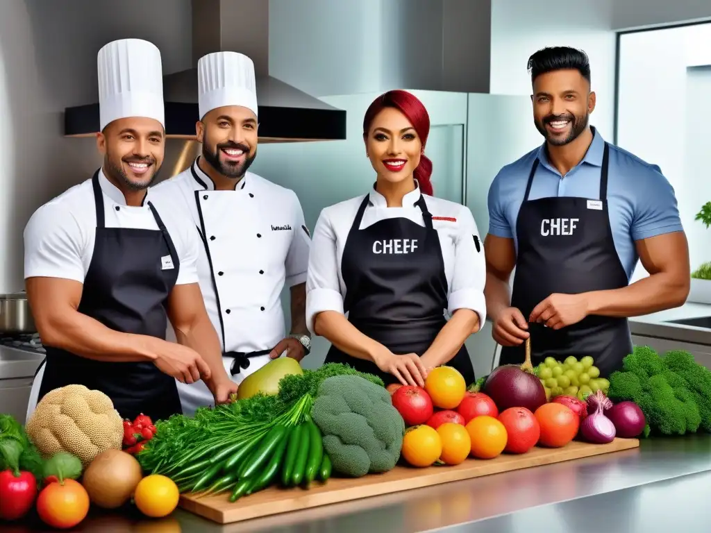 Un grupo diverso cocina juntos en una cocina moderna, llena de ingredientes de todo el mundo