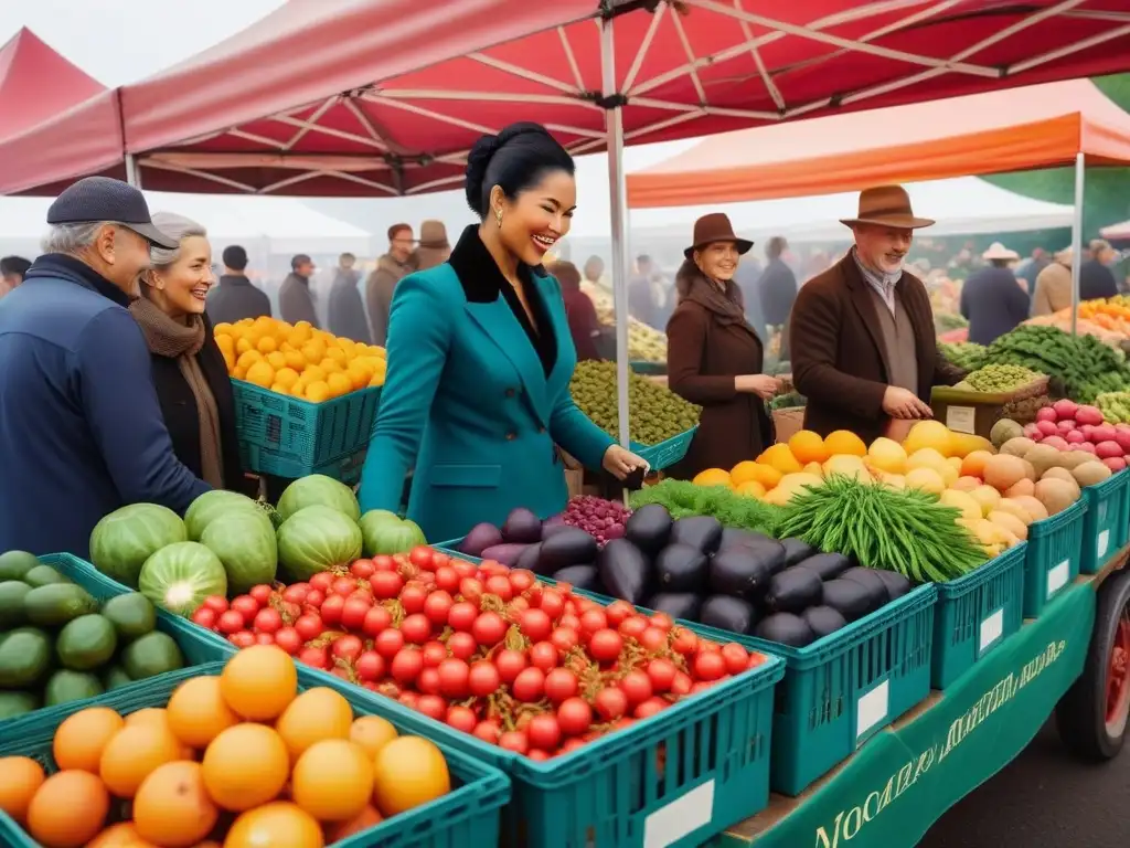 Grupo diverso disfruta comprando en mercado de agricultores, promoviendo la vida vegana