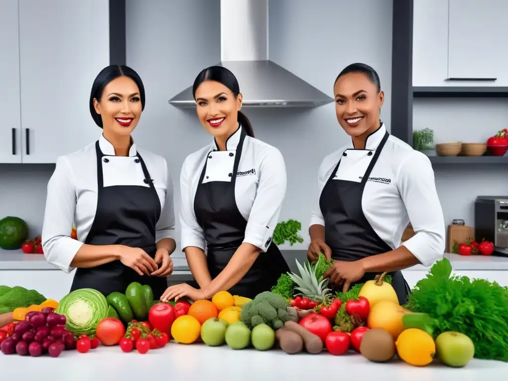 Un grupo diverso de nutricionistas veganos certificados disfrutando de la cocina