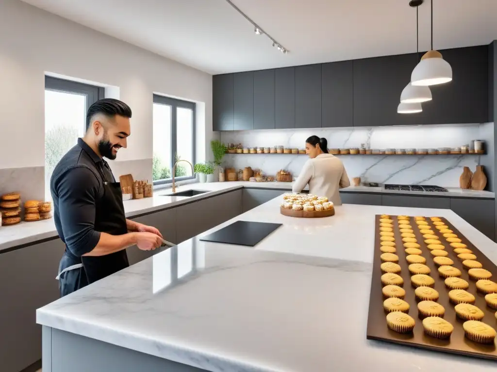 Grupo diverso disfruta preparando recetas pastelería vegana principiantes en cocina moderna y acogedora