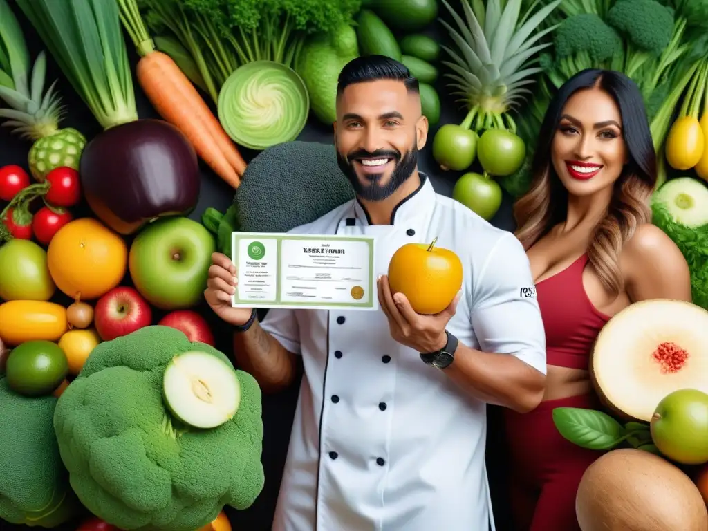 Un grupo diverso sonríe mostrando certificación nutrición vegana, rodeados de naturaleza