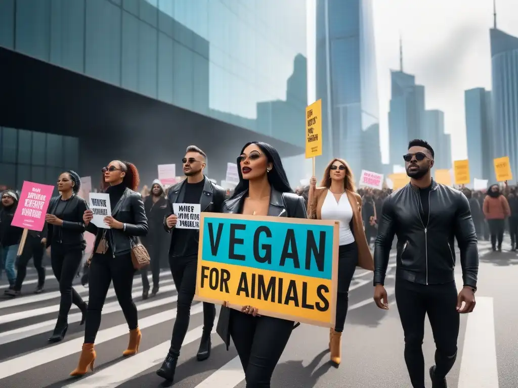 Un grupo diverso protesta pacíficamente por el veganismo y los derechos animales en la ciudad