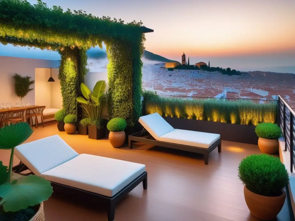 Hotel vegano de lujo en España con encanto, terraza con vistas a un pueblo