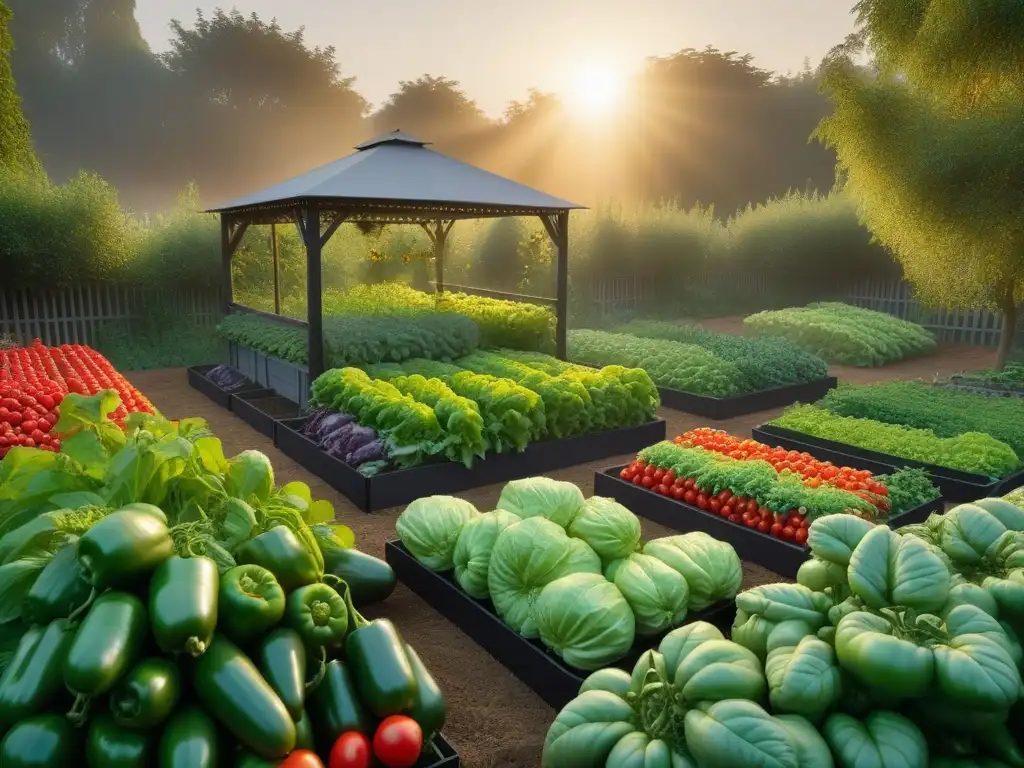 Una huerta vibrante rebosante de verduras frescas, resaltando la abundancia y belleza de la naturaleza