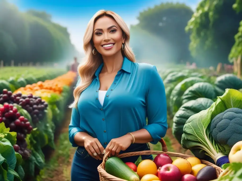 Comunidad diversa cosechando frutas y verduras en jardín sostenible Impacto del veganismo en percepción social: Ilustración digital de comunidad diversa cosechando frutas y verduras en jardín sustentable