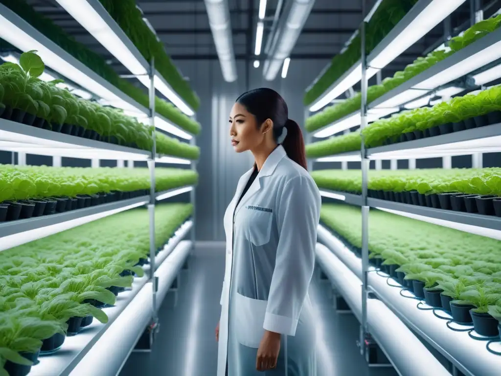 Impresionante agricultura vertical alimentos veganos en instalación futurista