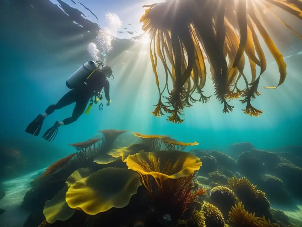 Un impresionante bosque de algas submarinas, con una diversidad de colores y texturas