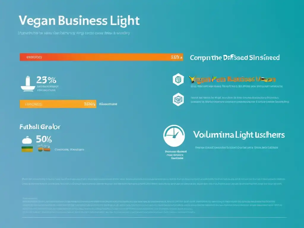 Una infografía vibrante y moderna comparando emprendimientos veganos con tradicionales, mostrando estadísticas clave