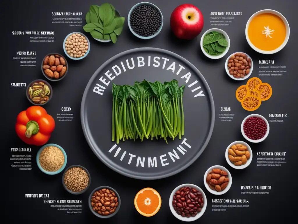 Un infográfico detallado de alimentos vegetales ricos en nutrientes para contrarrestar antinutrientes en dietas veganas saludables