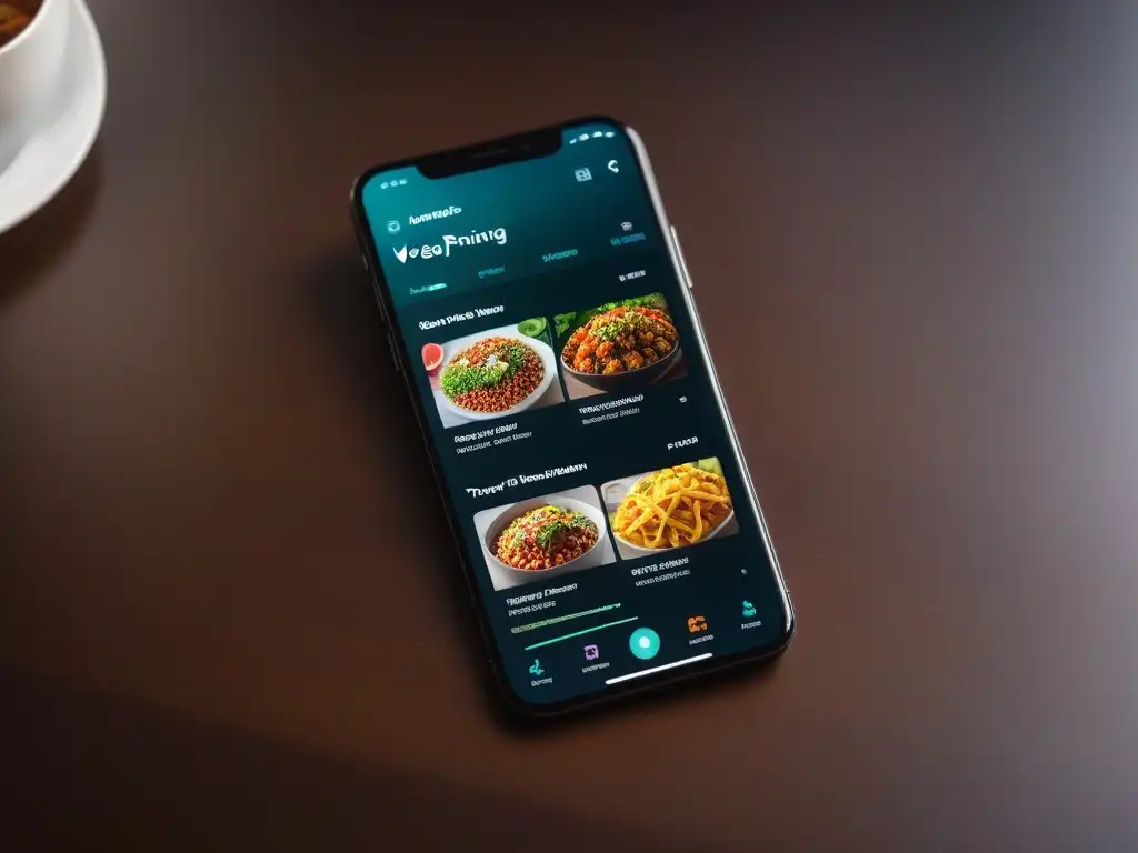 App vegana futurista para planificar comidas Interfaz de app para menús veganos saludables en smartphone futurista