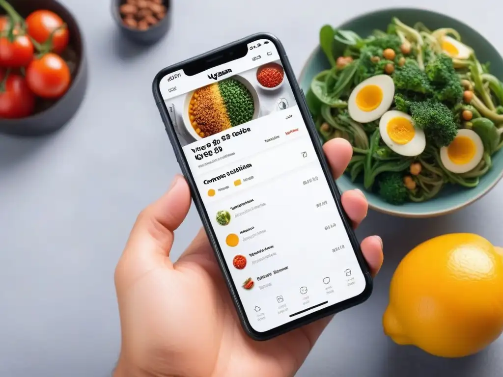 Interfaz de app recetas veganas con funciones ocultas y diseño moderno