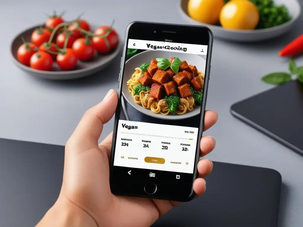 Interfaz de app cocinar vegano con videos tutoriales de cocinar un delicioso platillo vegano, diseño moderno y atractivo