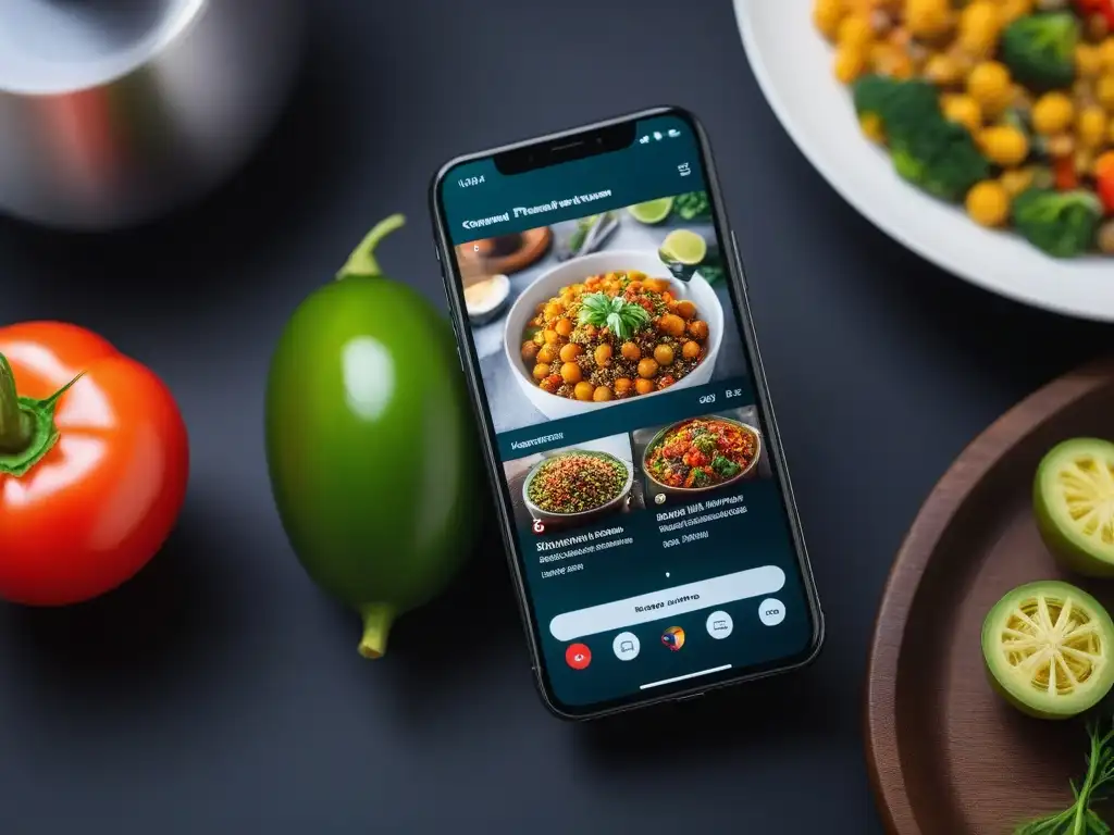 Interfaz vibrante de app de recetas veganas