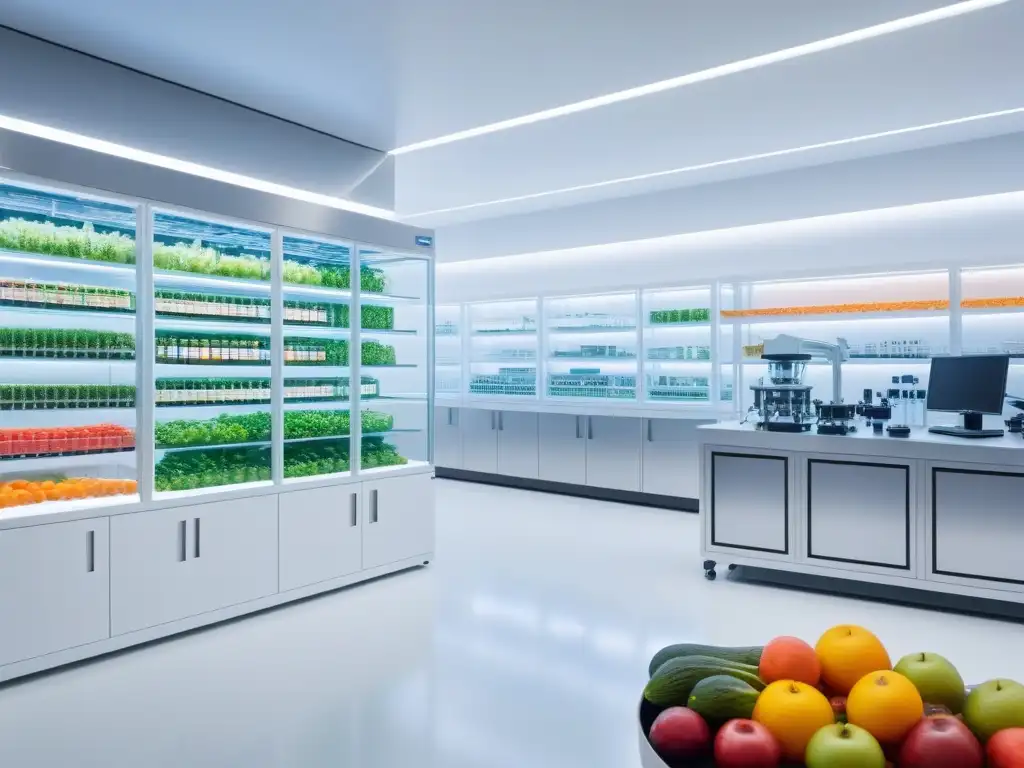 Un laboratorio futurista con equipo de vanguardia para la producción de suplementos veganos de alta calidad