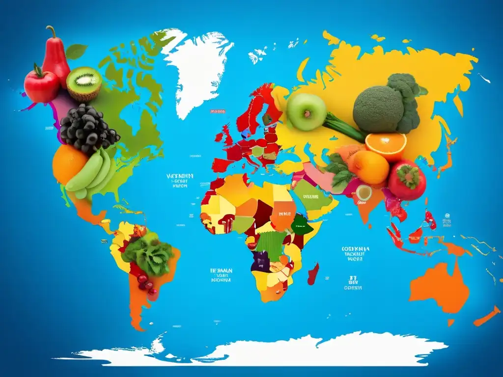 Mapa mundial de frutas y verduras, reflejo de la exportación gastronomía vegana internacional