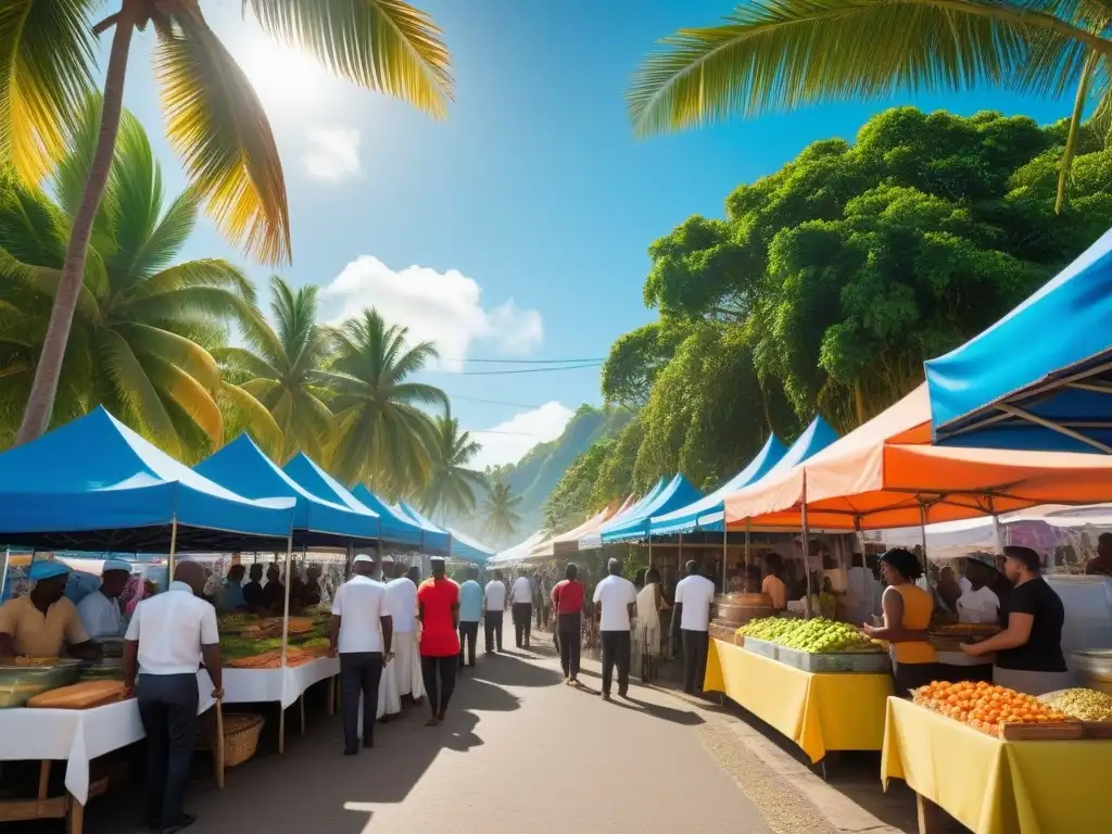 Una maravillosa muestra de la gastronomía vegana caribeña exquisita en un bullicioso mercado callejero