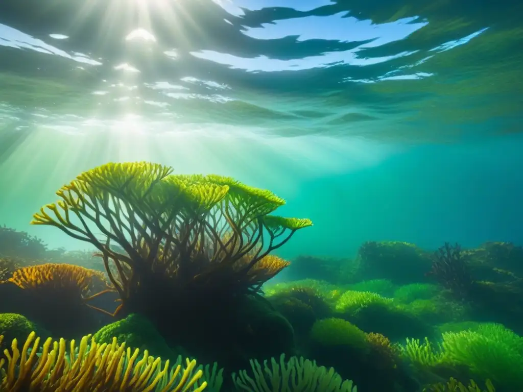 Maravilloso bosque de algas submarino en alta resolución, con beneficios como superalimento para veganos