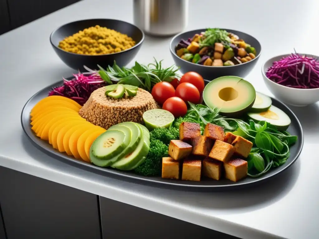 Menús veganos para perder peso: platos coloridos y saludables en una cocina moderna