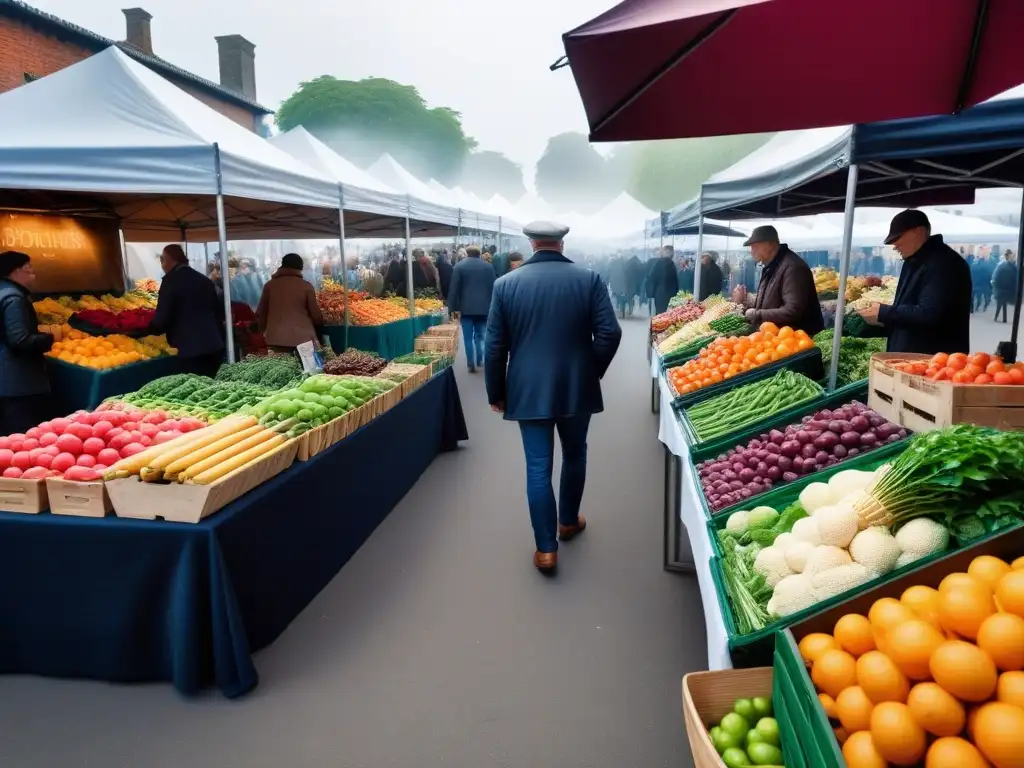 Mercado agrícola animado con productos frescos y coloridos