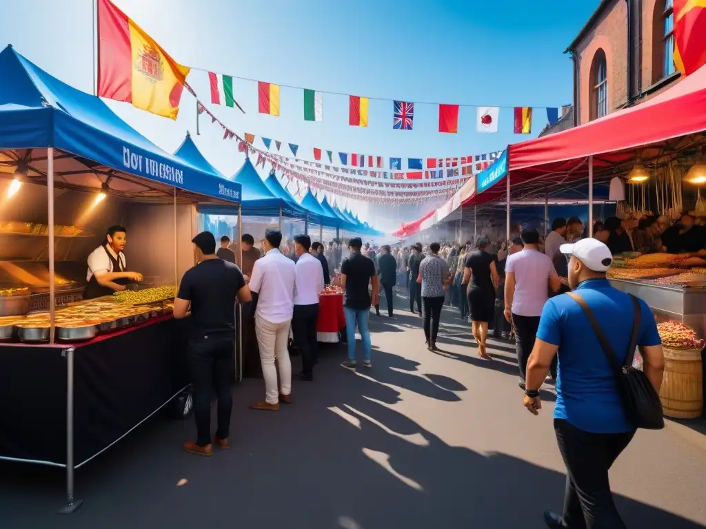 Un mercado callejero vegano lleno de vida y colores, con música y sabores de todo el mundo