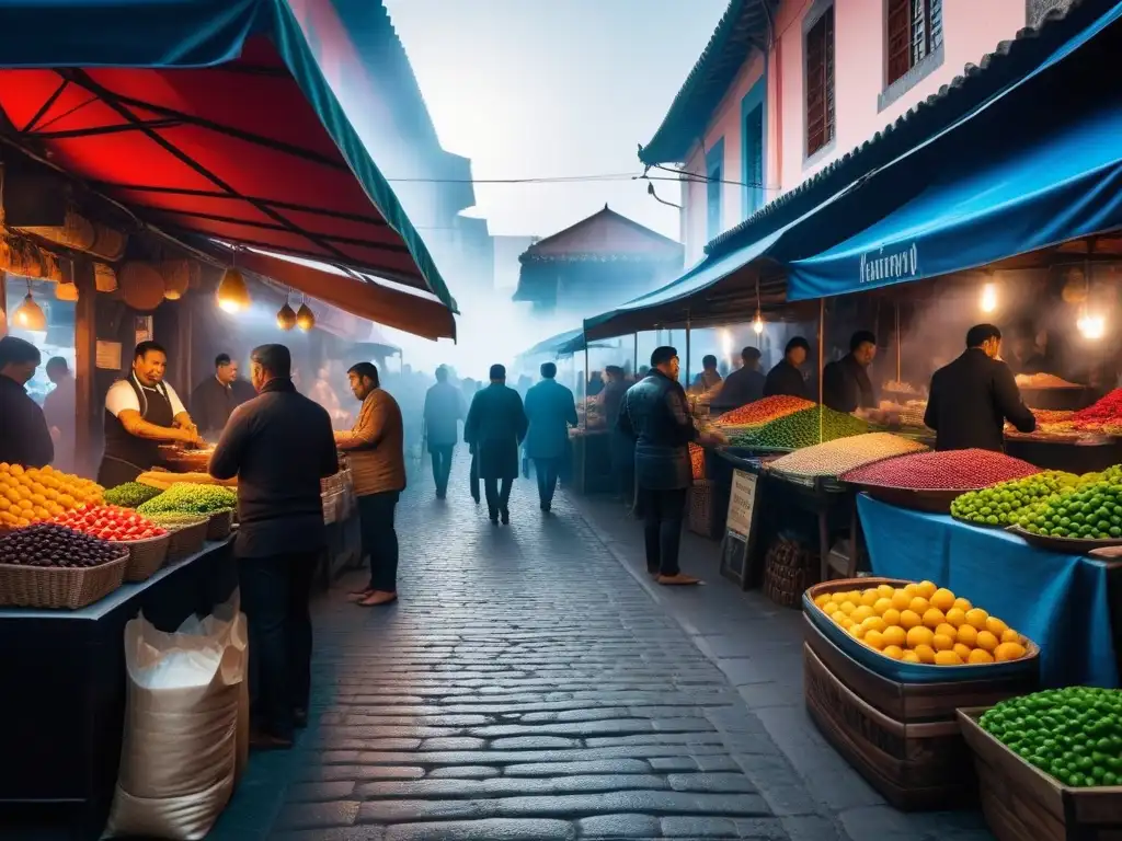 Un mercado callejero vibrante en Oceanía con sabores de comida callejera vegana, capturando la energía y diversidad del lugar