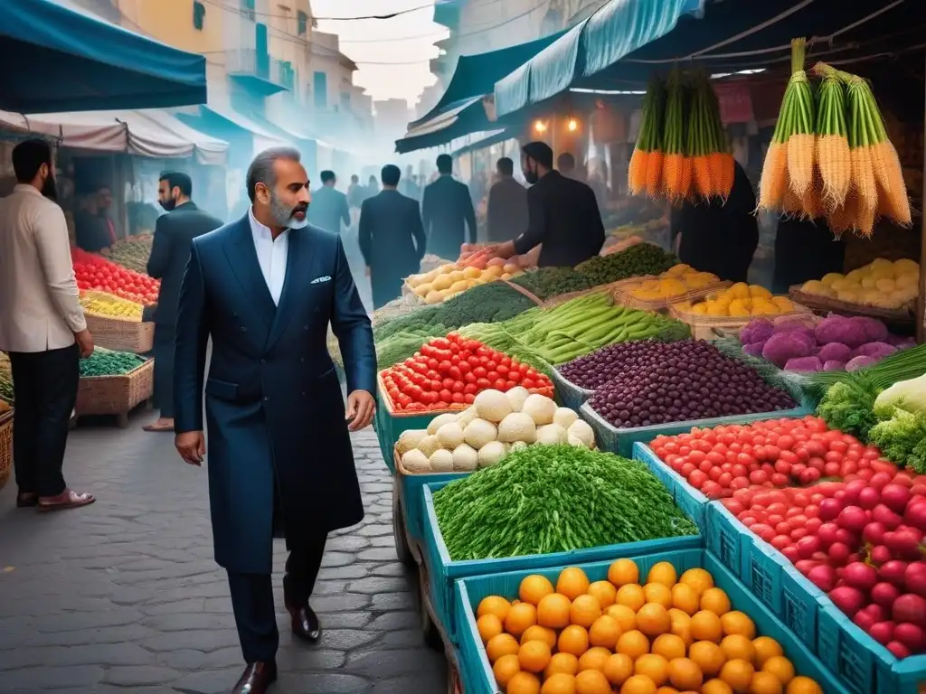 Mercado colorido en Medio Oriente muestra la tendencia al veganismo con frutas y verduras frescas