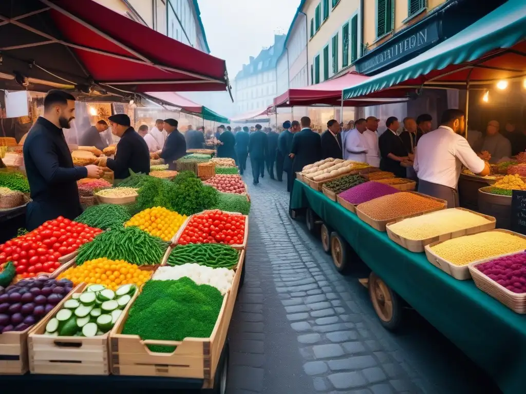 Un mercado gastronómico vegano en Europa rebosante de colores y sabores variados