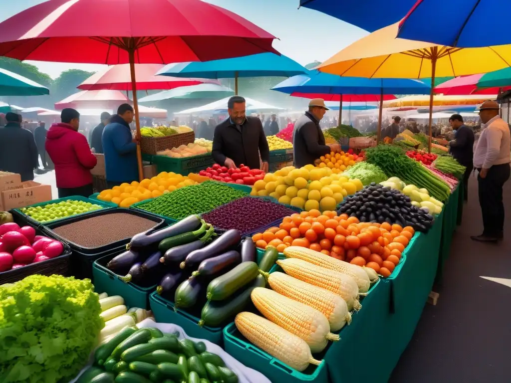 Un mercado lleno de vida con frutas y verduras orgánicas