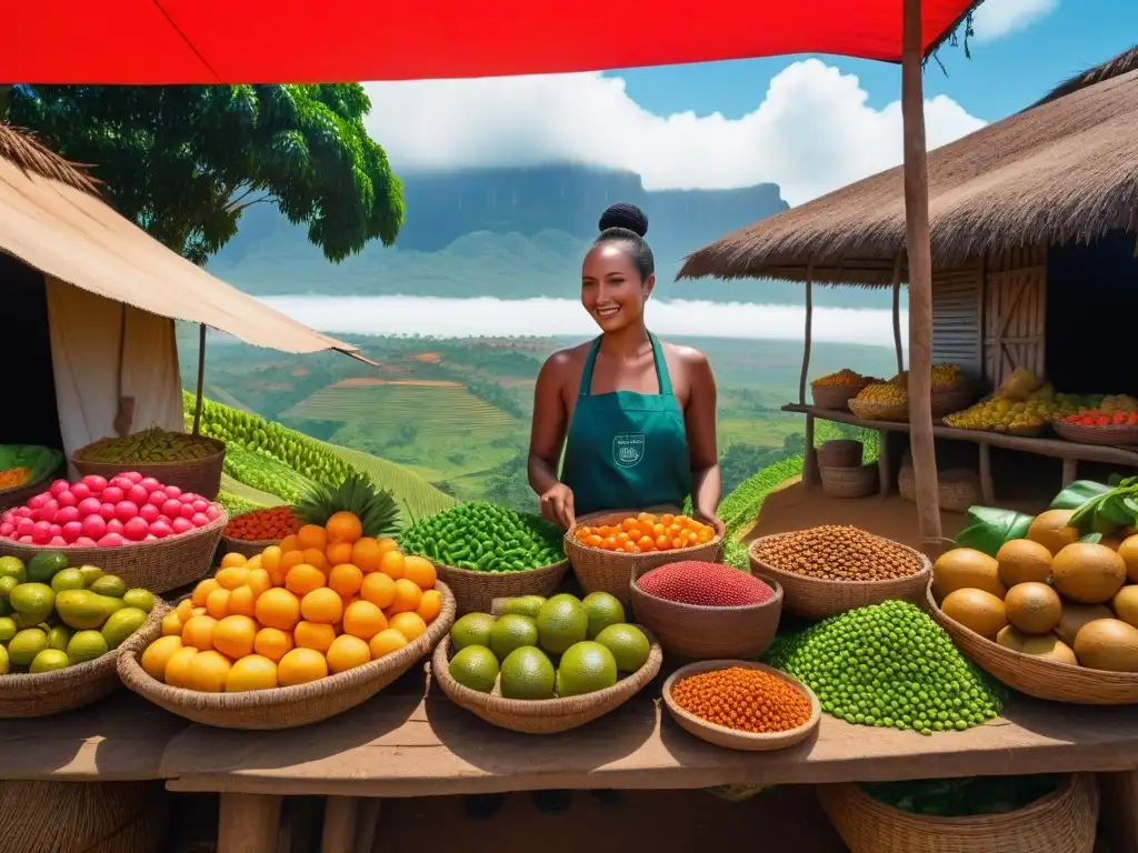 Mercado vegano en Madagascar: coloridas frutas, verduras y especias únicas