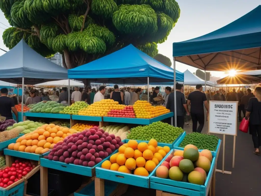 Un mercado vegano en Oceanía con ingredientes y recetas tradicionales populares de la región