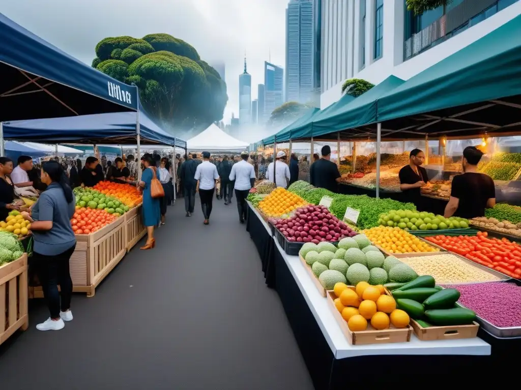 Un mercado vegano vibrante en Oceanía con orígenes recetas veganas populares