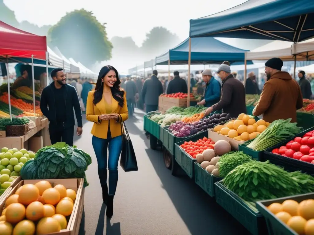 Un mercado vibrante y diverso donde la comunidad disfruta de opciones de comida saludable y vegana de origen local, certificadas en nutrición