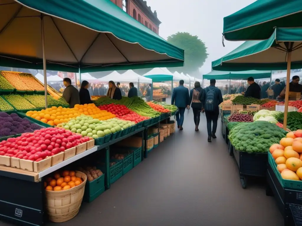 Un mercado agrícola vibrante y diverso, reflejo de Iniciativas veganas sostenibles liderando cambio