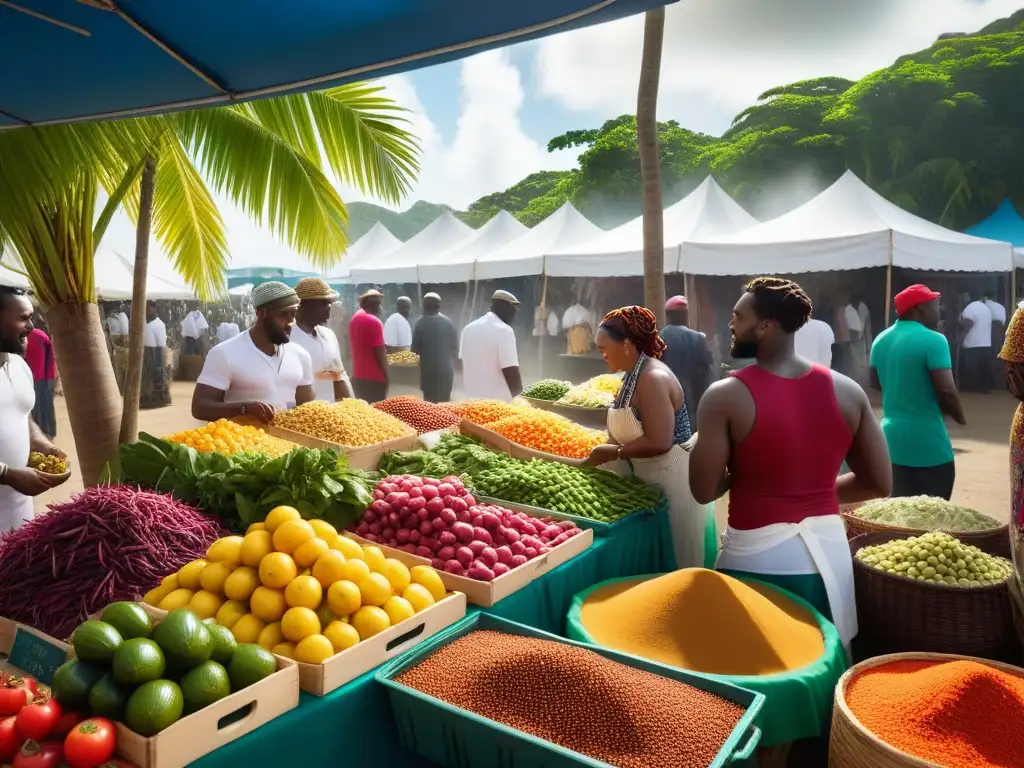 Un mercado vibrante en el Caribe con influencia africana en cocina vegana caribeña