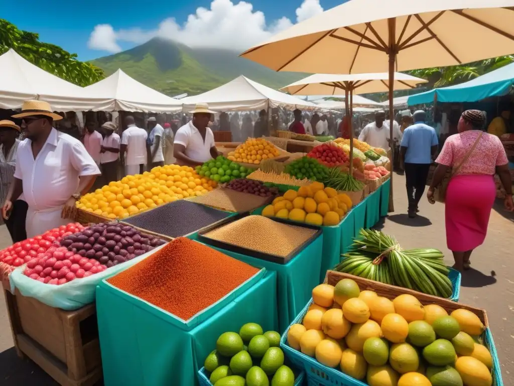 Un mercado vibrante en el Caribe con influencia africana en la cocina vegana caribeña