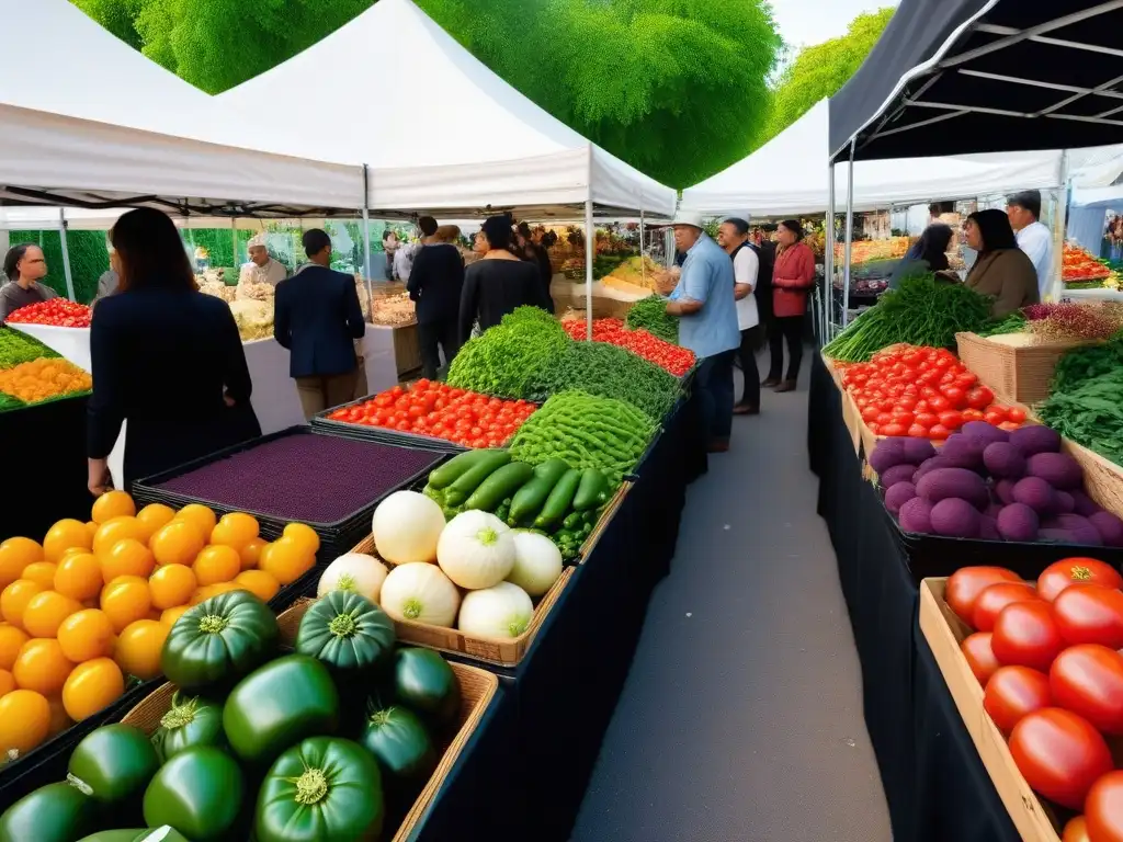 Un mercado vibrante lleno de frutas y verduras orgánicas