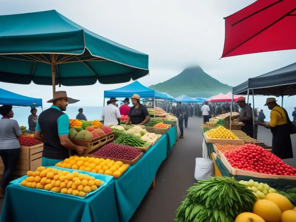 Un mercado vibrante en Oceanía con ingredientes secretos para la cocina vegana