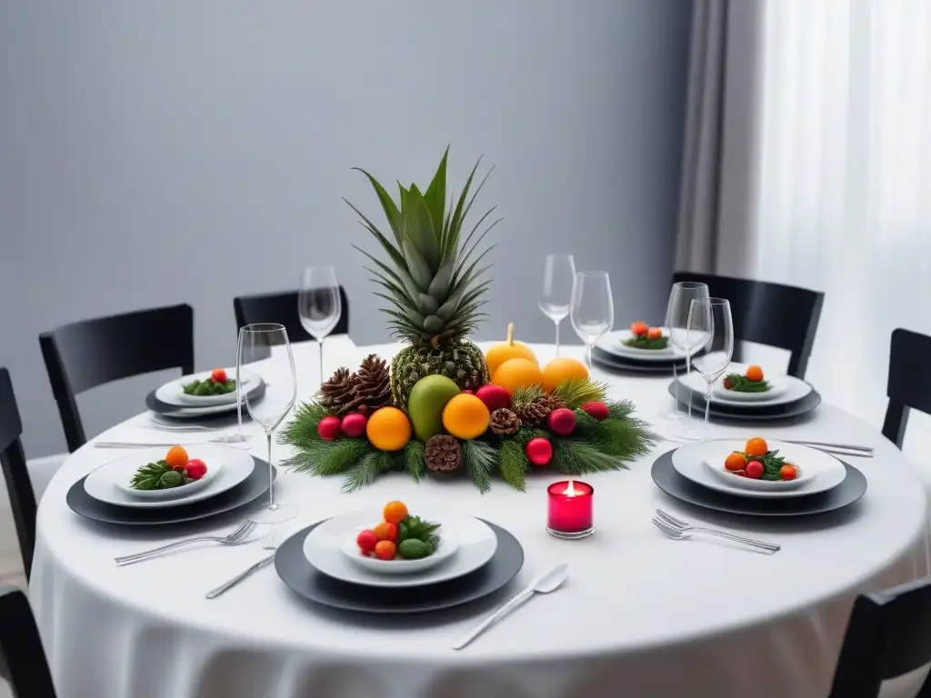 Una mesa elegantemente decorada en una fiesta vegana sin aceite, con platos coloridos y exquisitos