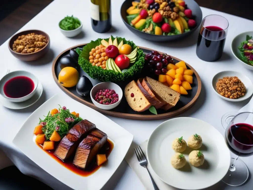 Una mesa elegante con maridajes vinos veganos cocina vegana