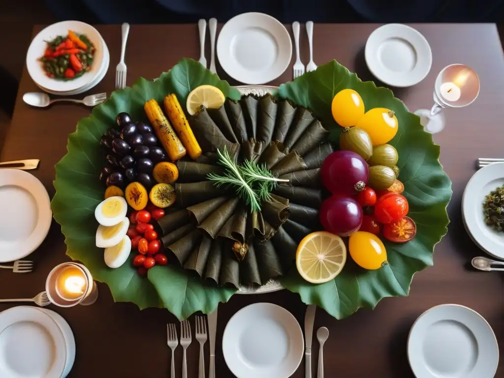 Una mesa llena de recetas veganas tradicionales sin alérgenos, rodeada de vegetación y luz de velas